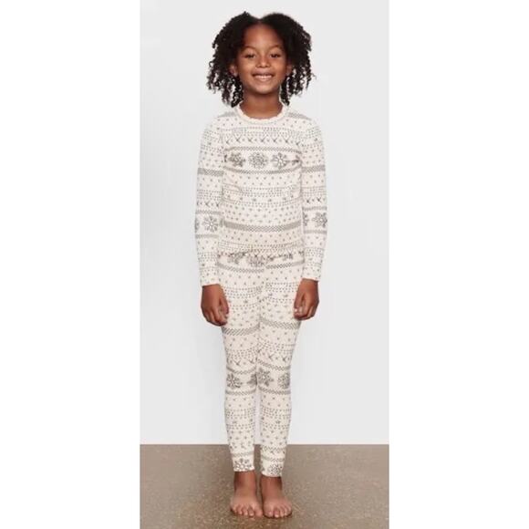 SKIMS Kids Logo Pointelle Set Pajama PJ's Cream Fair Isle Size 5 NWT - Picture 1 of 11